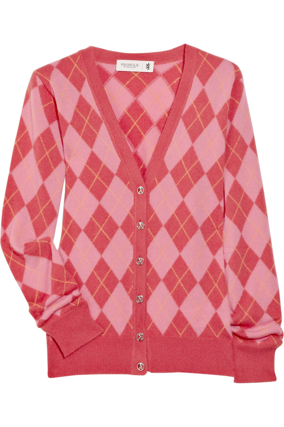 Pringle Of Scotland Cashmere Argyle Cardigan in Pink | Lyst