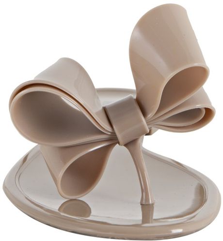 Valentino Nude Rubber Double Bow Thong Sandals in Beige (poudre) | Lyst