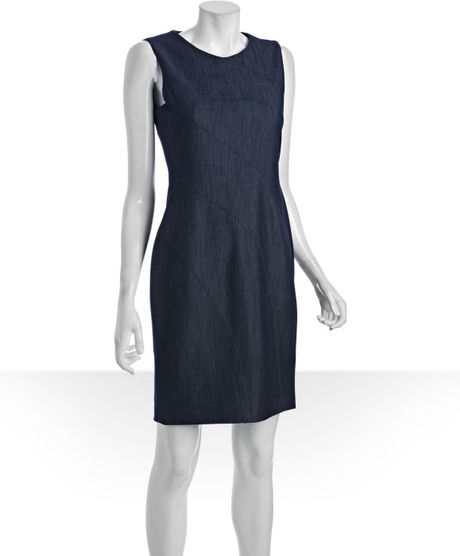 Calvin Klein Dark Blue Stretch Denim Seamed Sheath Dress in Blue | Lyst