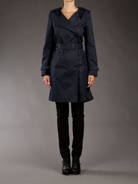 Dkny Collarless Trench Coat in Blue (navy) | Lyst