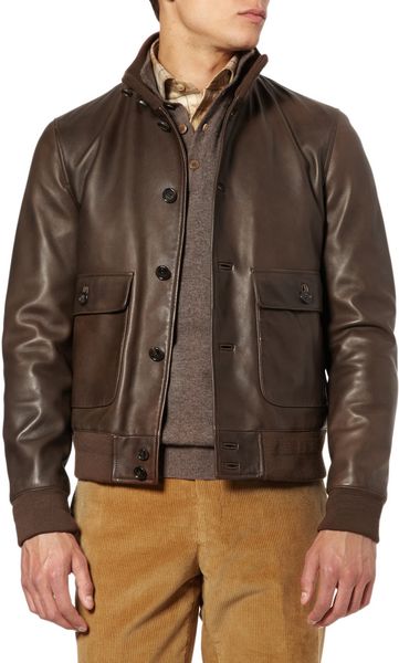 Ralph Lauren Purple Label Leather Bomber Jacket in Brown for Men | Lyst