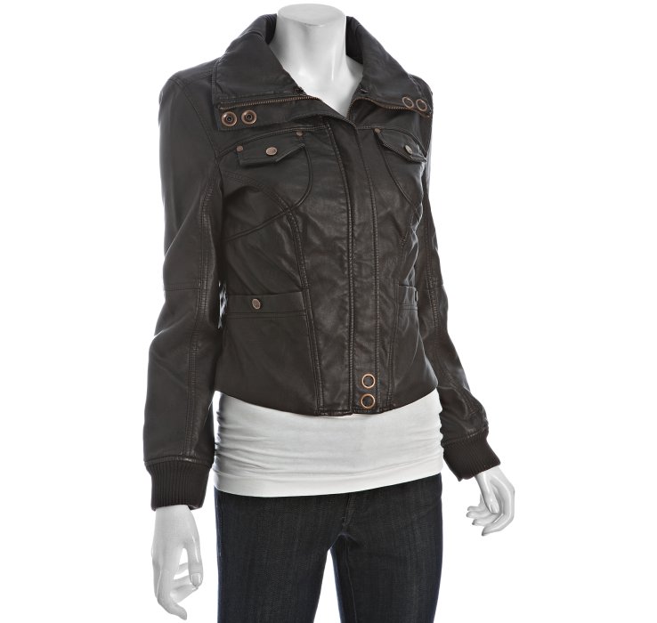 Kenneth Cole Reaction Brown Faux Leather Sherpa Collar Er Jacket Gallery