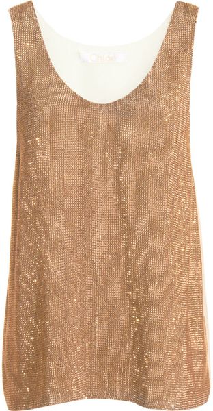 Chloé Chainmail Tank Top in Gold | Lyst