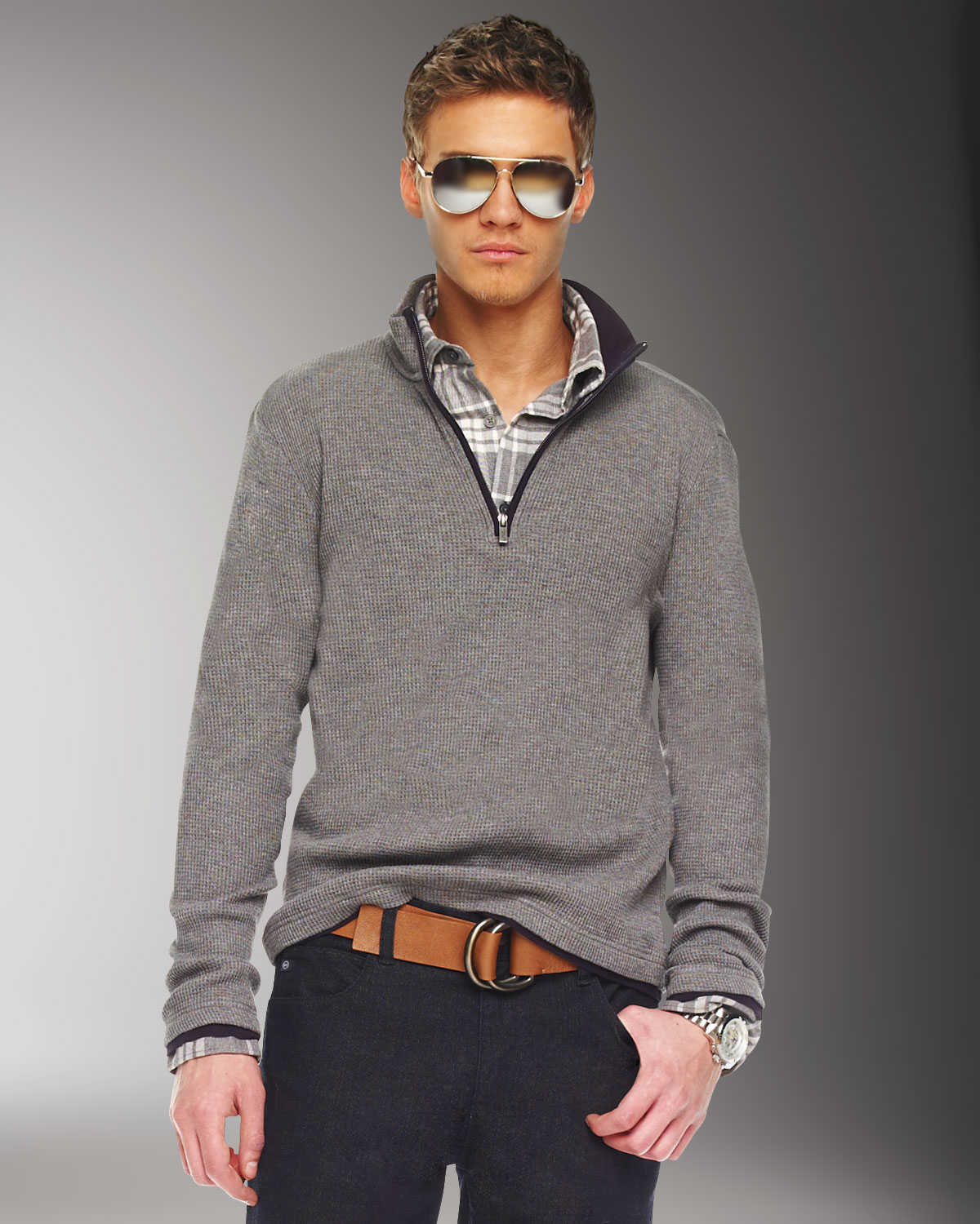 Lyst - Michael Kors Half-zip Sweater, Ash Melange in Gray for Men