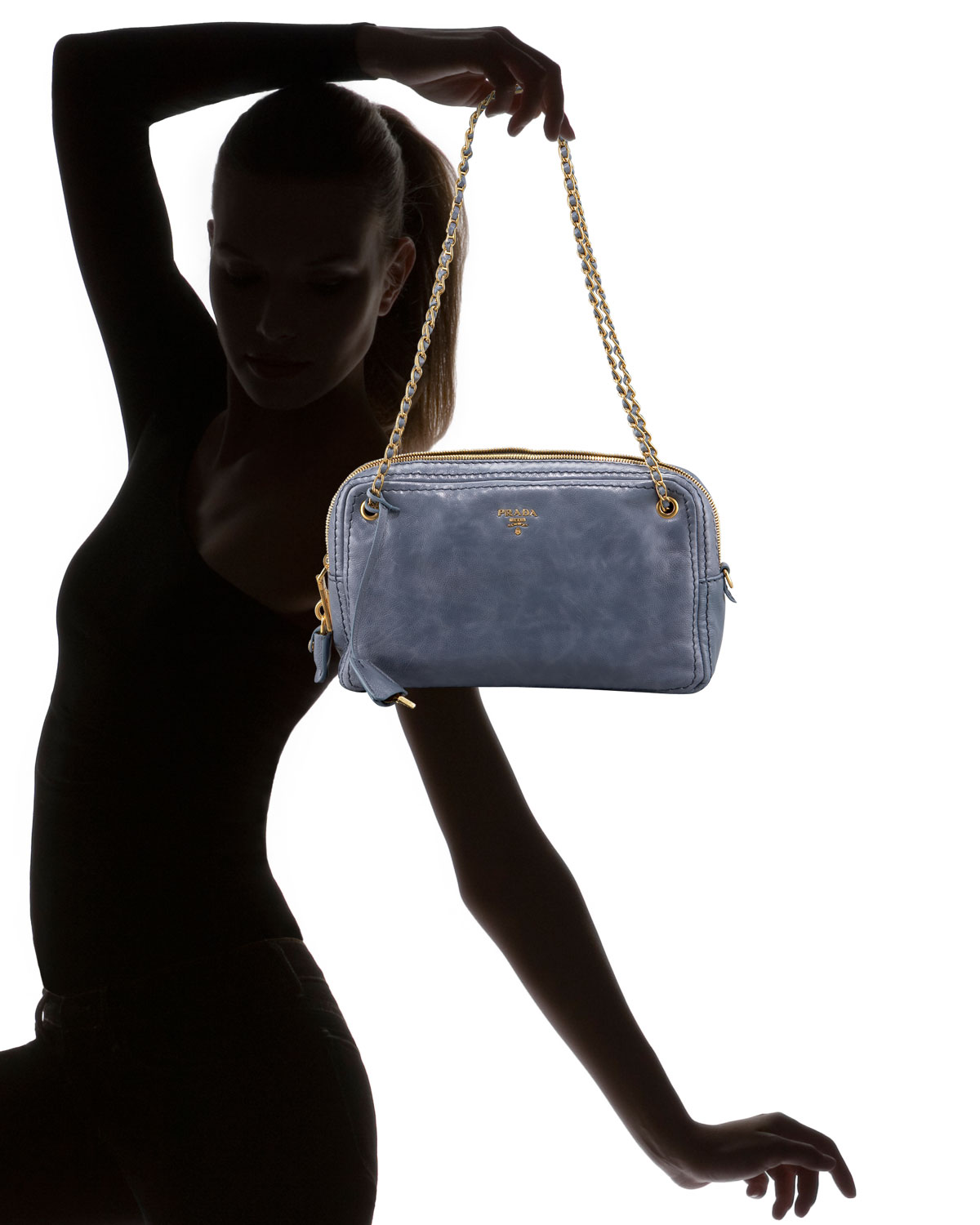 Prada Glace Calf Chain Shoulder Bag in Blue (denim) | Lyst