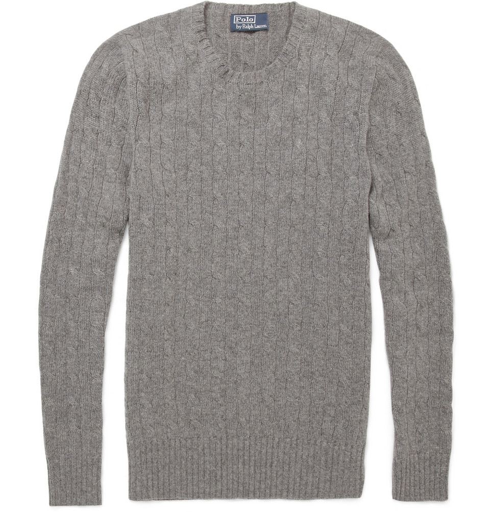 Polo Ralph Lauren Cable Knit Cashmere Sweater in Gray for Men | Lyst