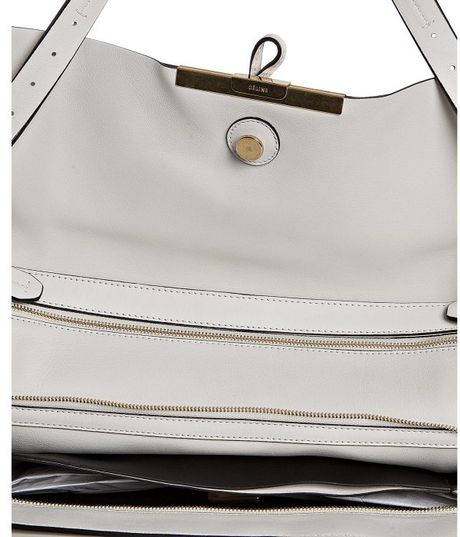 Celine White Calfskin Leather Expanding Shoulder Bag in White | Lyst