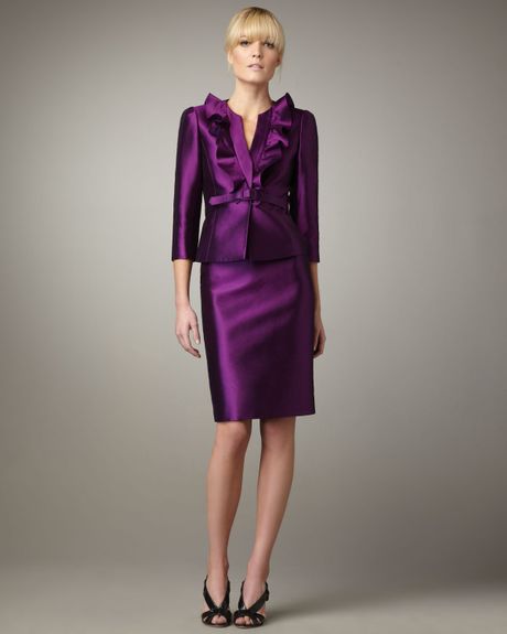 Tahari Ruffle-front Belted Suit in Purple | Lyst