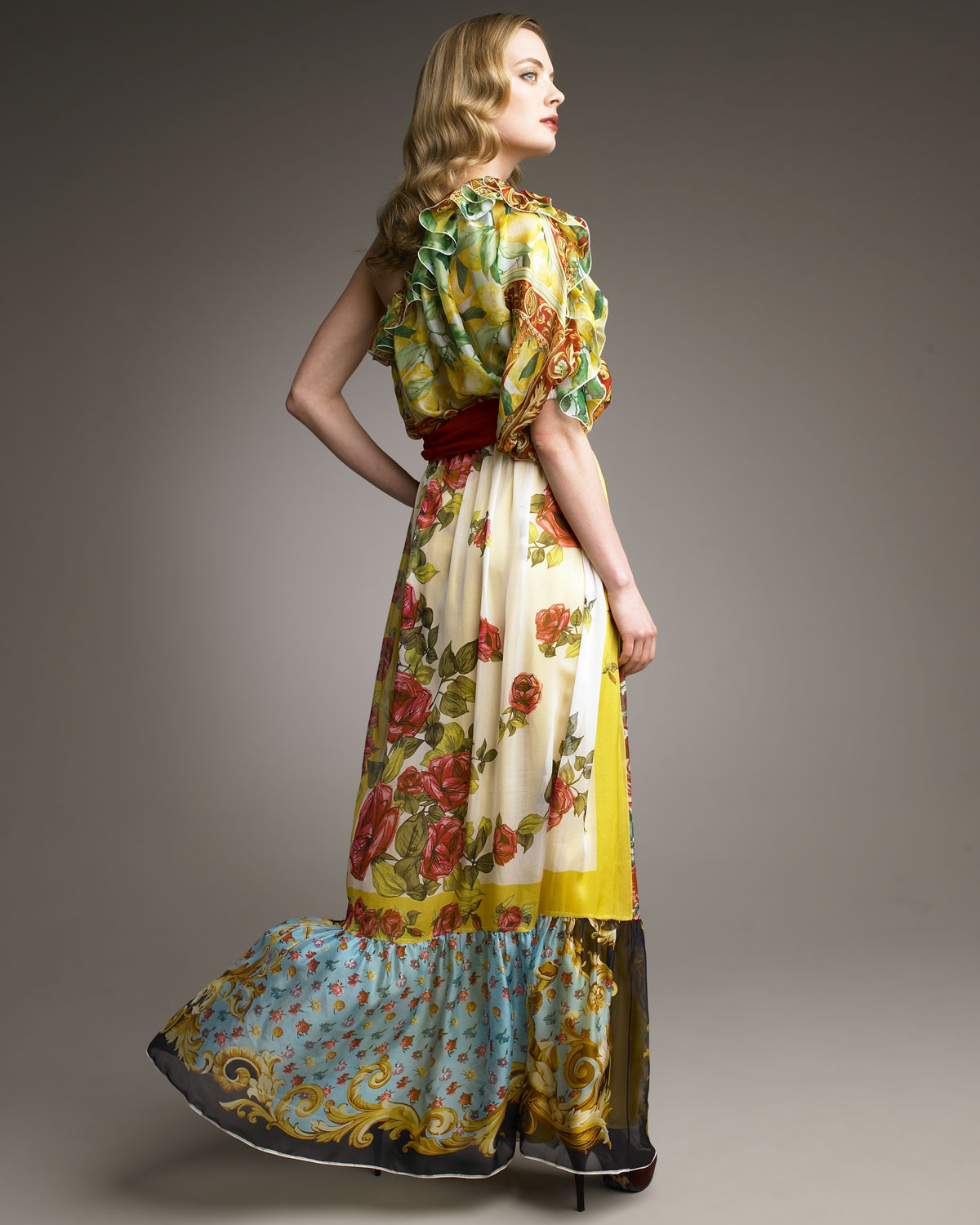 Lyst Dolce And Gabbana Asymmetric Mixed Print Maxi Dress