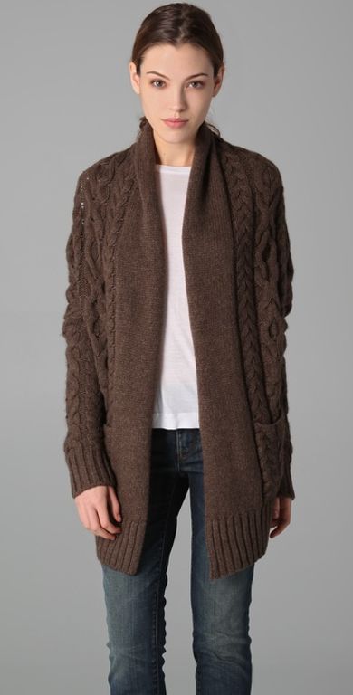 Vince Cocoon Cable Knit Sweater Coat Nutmeg Brown Cardigan Small $345