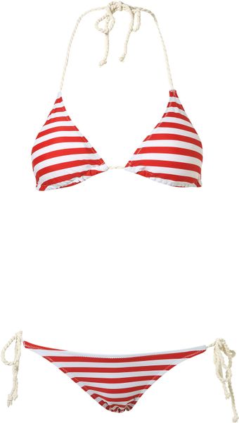 Topshop Red Stripe Triangle Padded Bikini in Red | Lyst