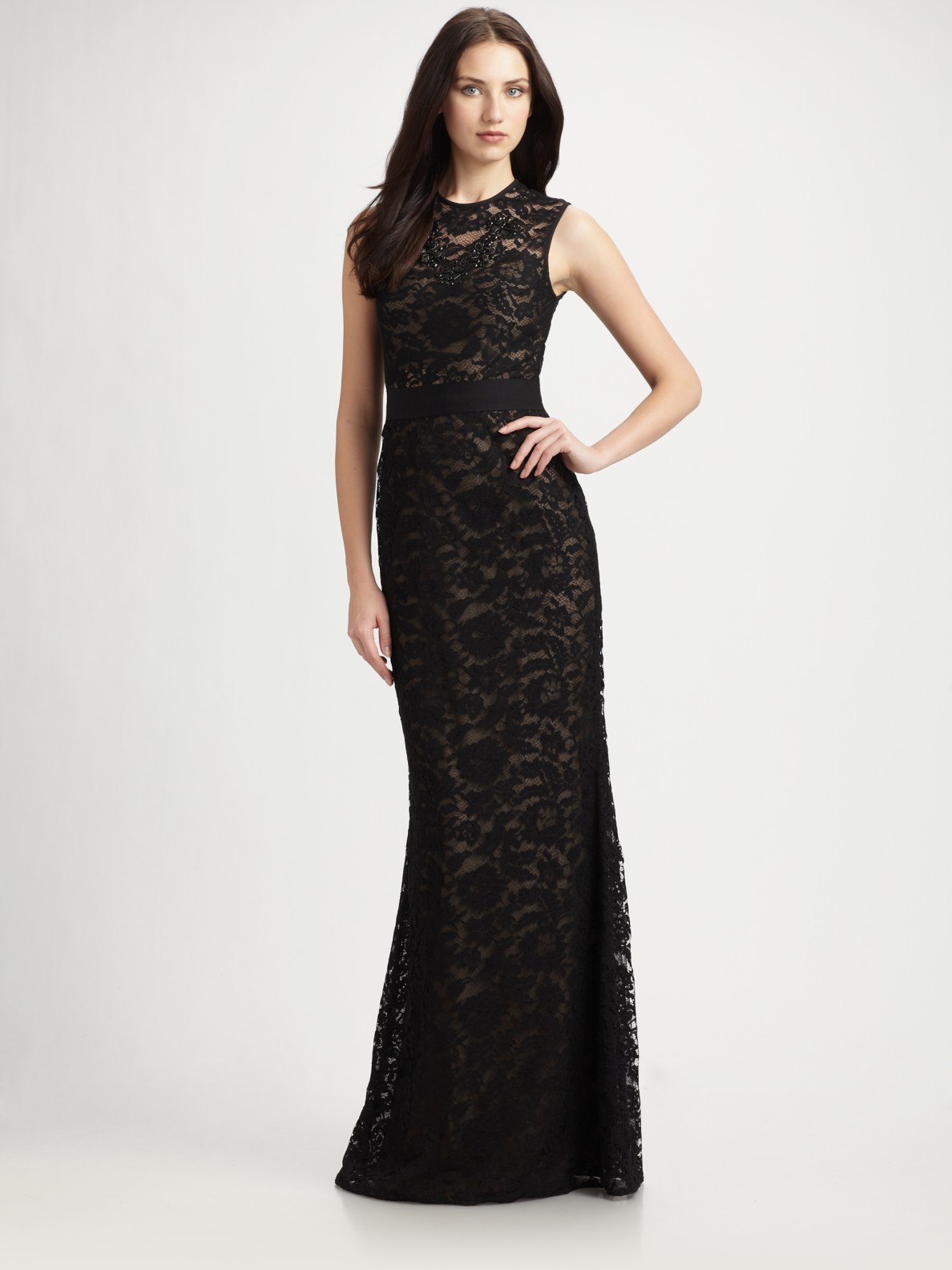Ml monique lhuillier Lace Gown in Black | Lyst