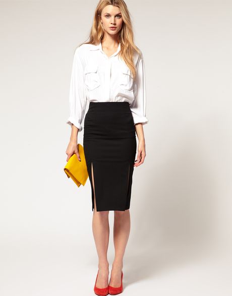 Asos Collection Asos Double Split Pencil Skirt in Black | Lyst
