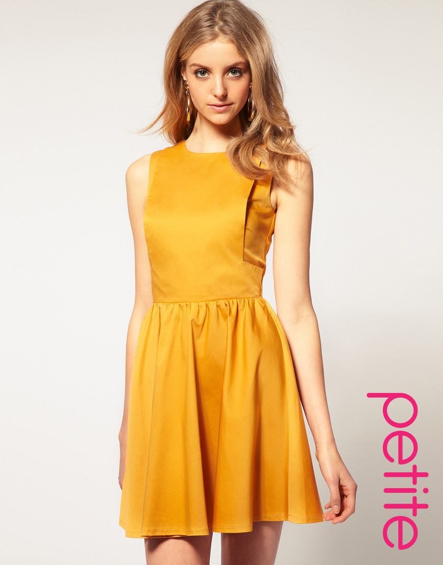 Asos collection Asos Petite Skater Dress with Open Back in Yellow | Lyst