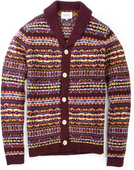Ymc Burgundy Multi Colour Fairisle Knit Cardigan in Multicolor for Men ...