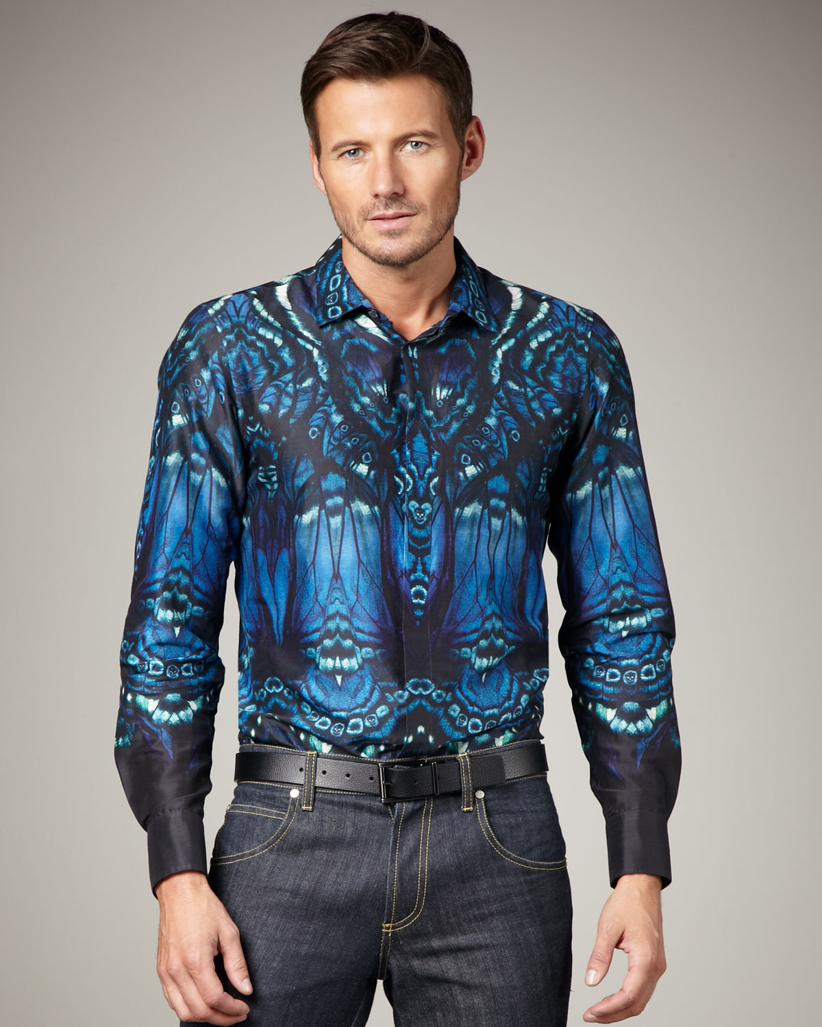 Alexander Mcqueen Butterfly-print Shirt in Blue for Men (black) | Lyst