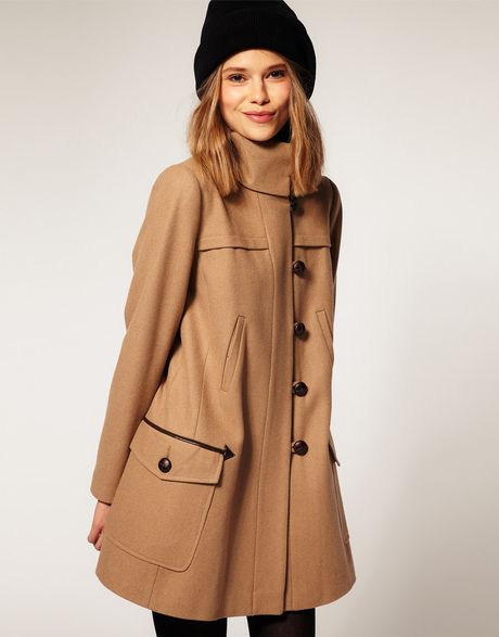 Asos Collection Asos Coat with Fold Over Collar in Beige (camel) | Lyst