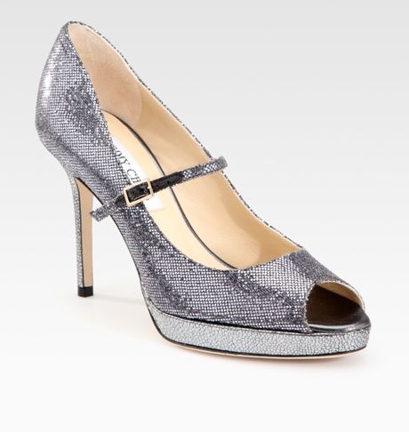 Jimmy Choo Mary Jane Glitter Pumps in Silver (gunmetal) | Lyst