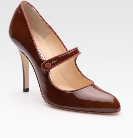 Manolo Blahnik Campy Patent Leather Mary Jane Pumps in Brown (rust) | Lyst