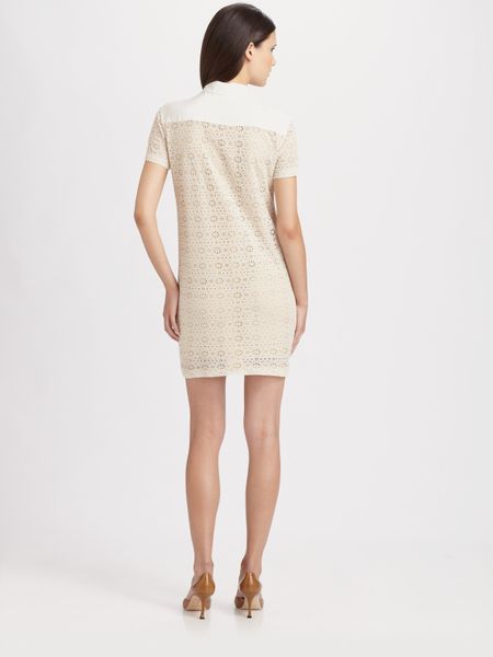 Behnaz Sarafpour Mosaic Lace Shirt Dress in White (black) | Lyst
