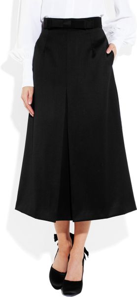 Giulietta Pleat-front A-line Wool Midi Skirt in Black | Lyst