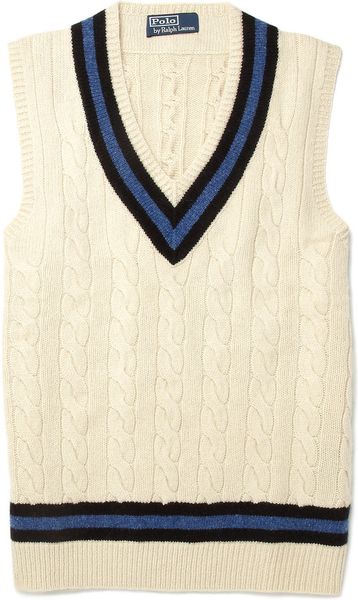 Polo Ralph Lauren Sleeveless Cable Knit Cricket Sweater in Beige for ...