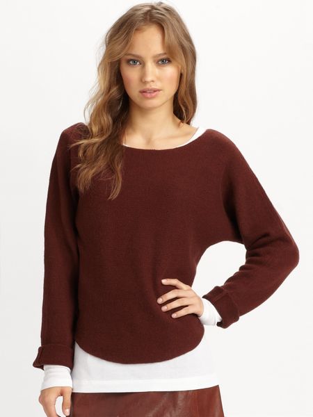 Vince Wool and Cashmere Cropped Boatneck Sweater in Brown (henna) | Lyst