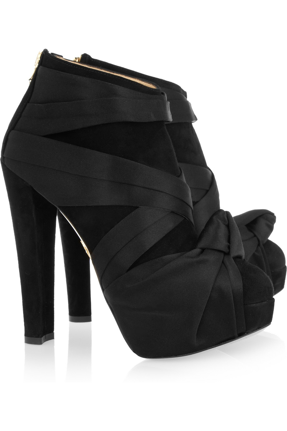 Lyst - Charlotte olympia Emilio Suede and Satin Ankle Boots in Black