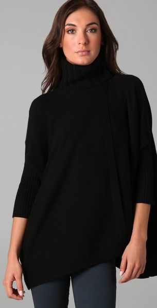 Diane Von Furstenberg Ahiga Turtleneck Poncho Sweater in Black | Lyst
