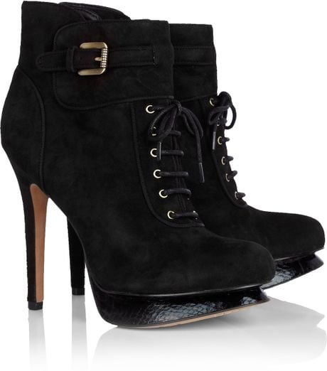 Sam Edelman Black Uma Lace Up High Heel Ankle Boot in Black | Lyst