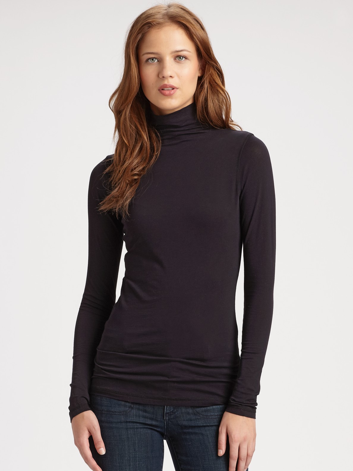 Vince Cotton and Lycra Turtleneck in Black | Lyst