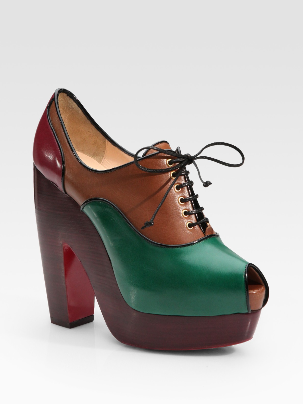 louis vuitton shoes fake - Christian louboutin Leather Lace-up Colorblock Peep Toe Ankle ...