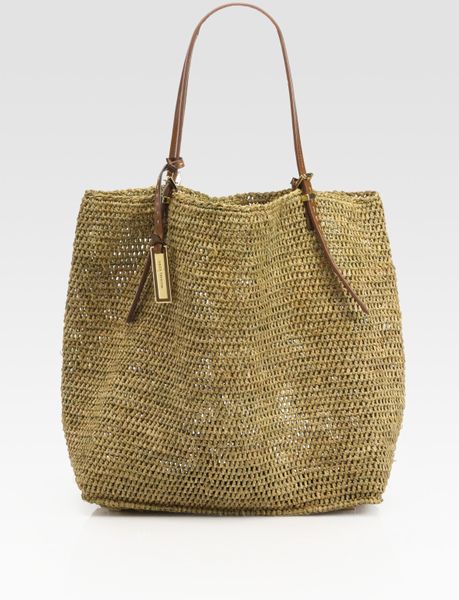 Michael Kors Raffia Tote Bag in Brown (walnut) | Lyst