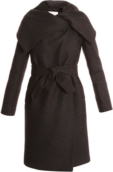 Max Mara Edro Wool and Angora Wrap Coat in Black (charcoal) | Lyst