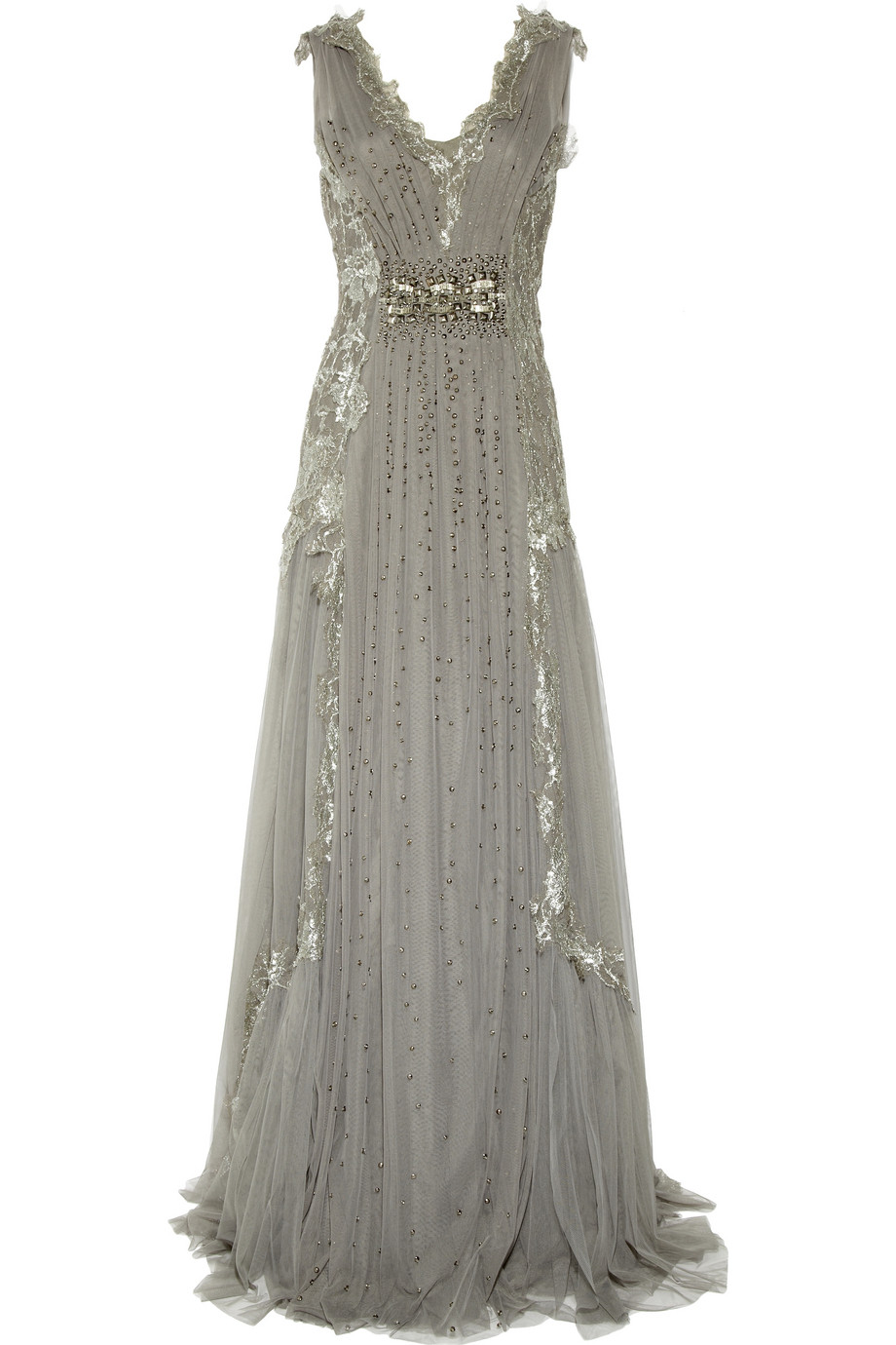gray tulle gown