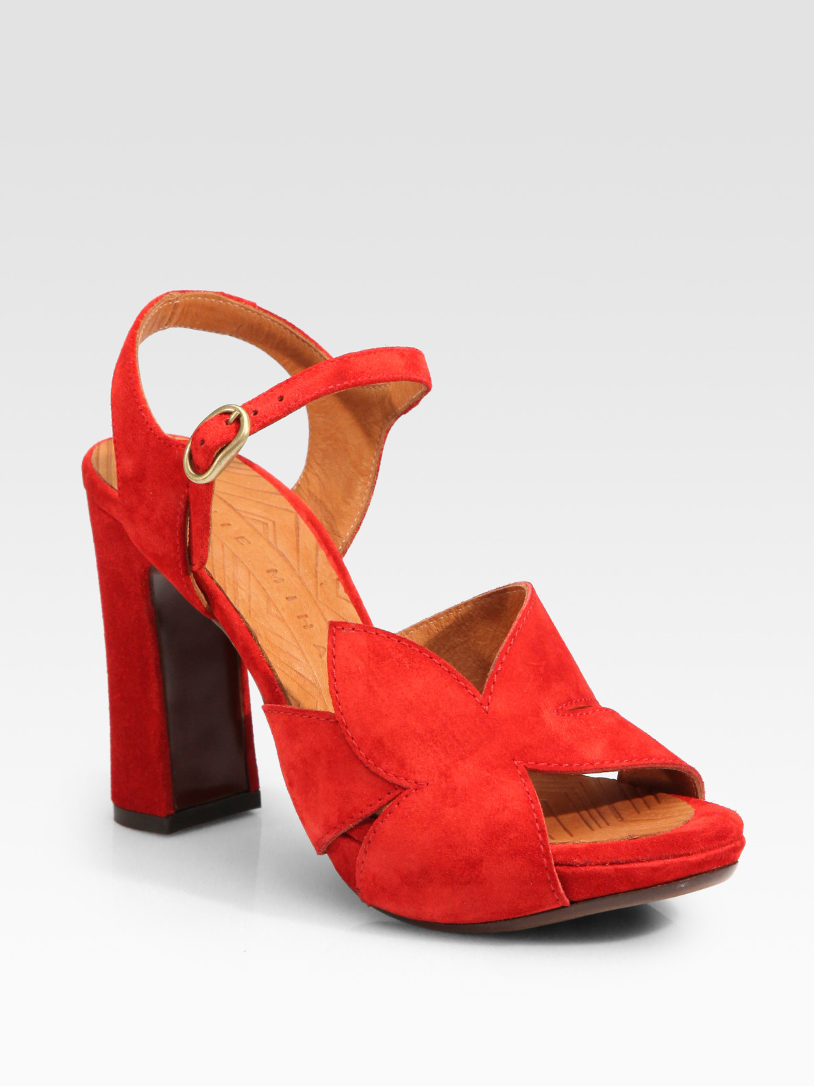 Chie Mihara Ross Suede Peep Toe Sandals in Red | Lyst