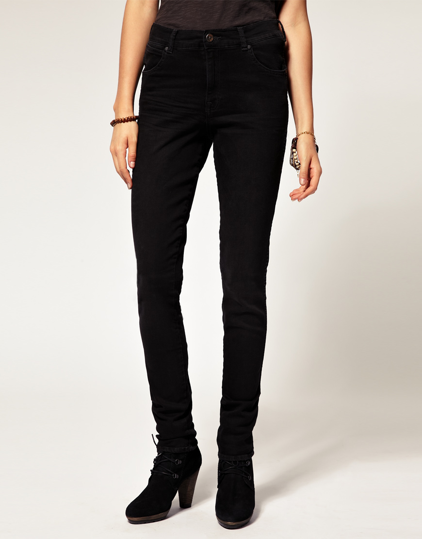 Wrangler High Waisted Skinny Jeans in Black | Lyst
