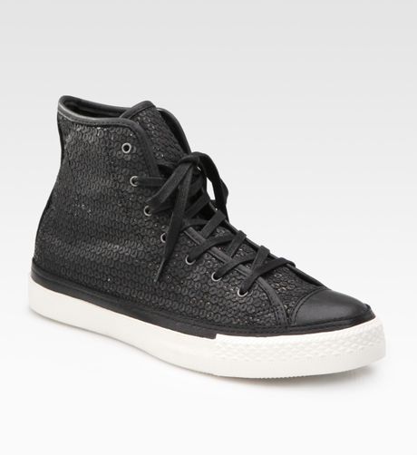 Converse Leather Sequin High-top Sneakers in Black | Lyst