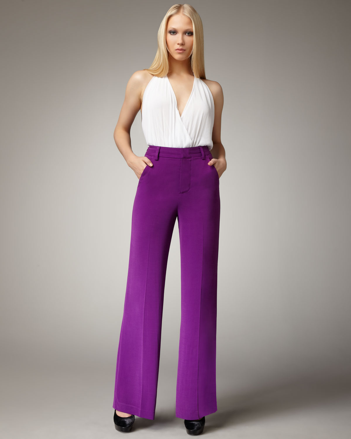 Purple High-Waisted Wide Leg Pants by NOCTURNE