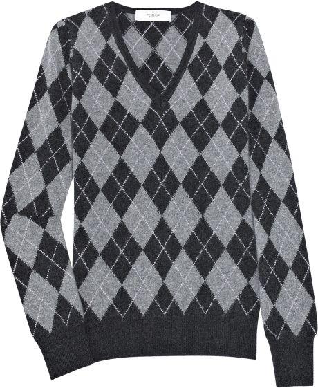 Pringle Of Scotland Cashmere Argyle Sweater in Gray | Lyst