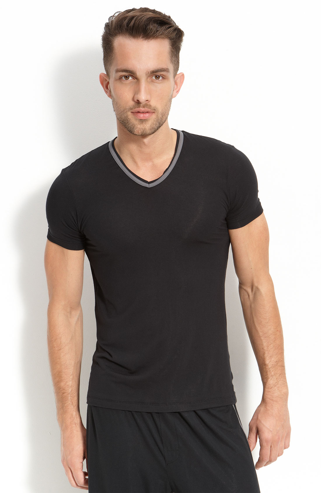 Calvin Klein Essentials - Trim Fit Micromodal V-neck T-shirt in Black ...