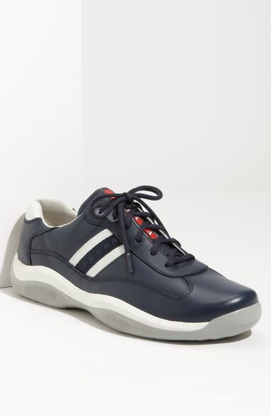 Prada Leather Lace-up Sneakers in Blue for Men | Lyst
