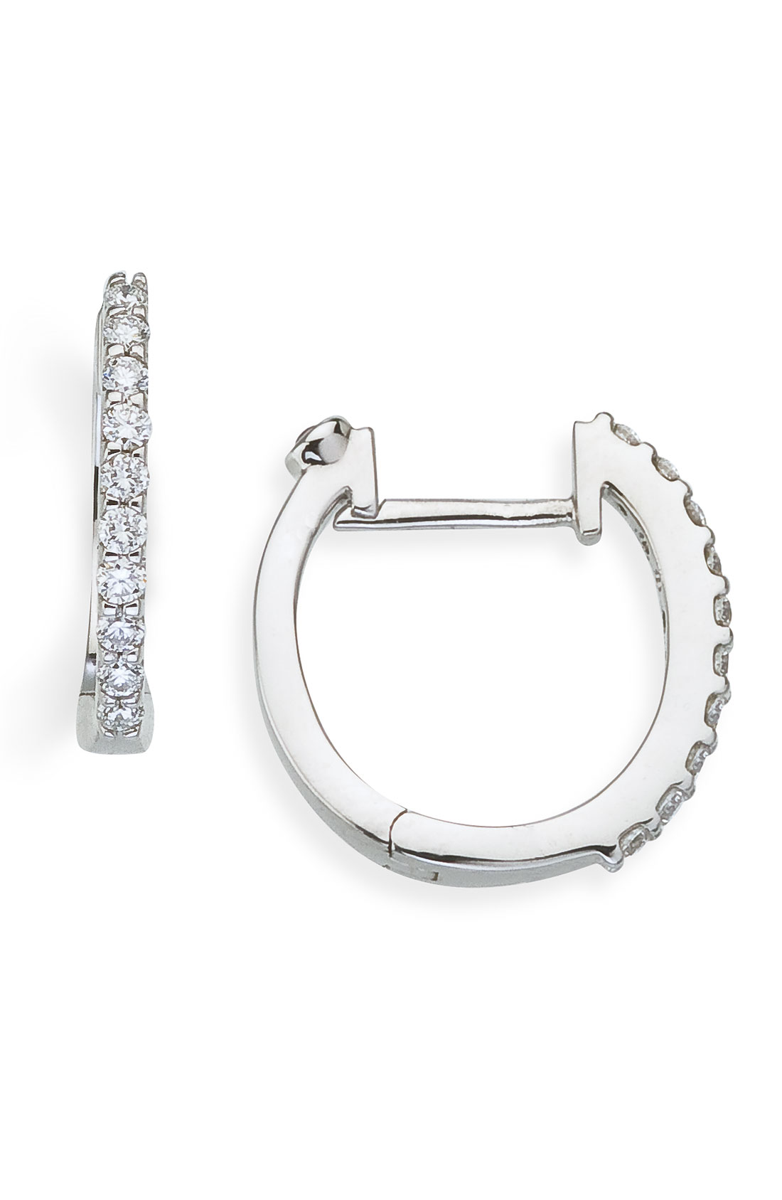 Roberto Coin Small Diamond Hoop Earrings in White (white gold) | Lyst
