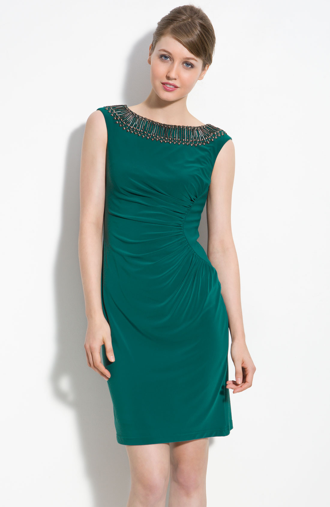 Adrianna Papell Beaded Jersey Sheath Dress in Green (evergreen) | Lyst