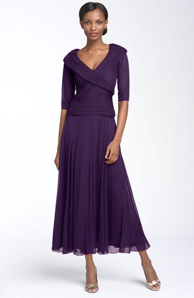 Alex Evenings Portrait Collar Mesh Dress in Purple (eggplant) | Lyst