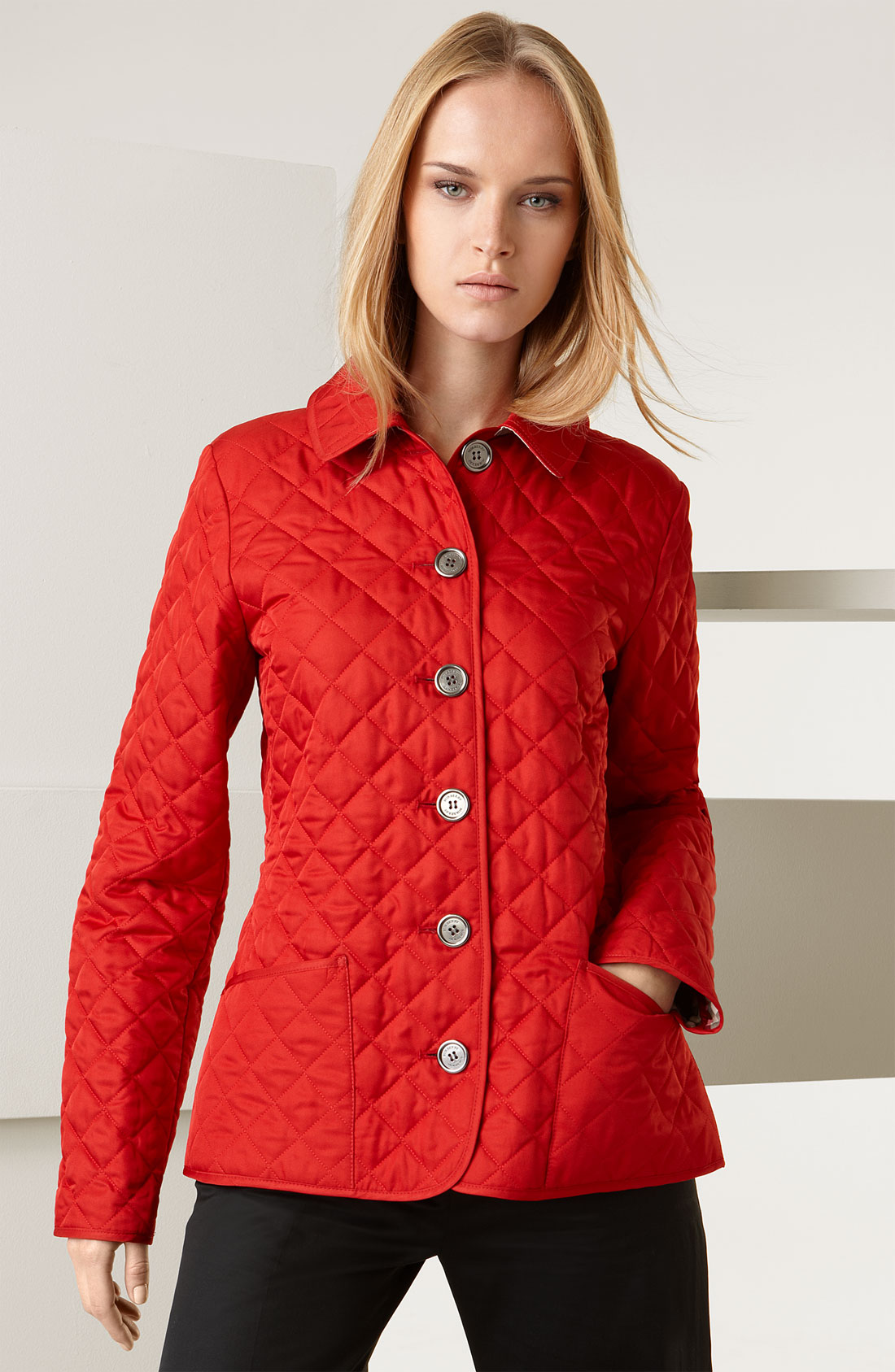 Burberry Brit Diamond Quilted Jacket in Red (military red) | Lyst