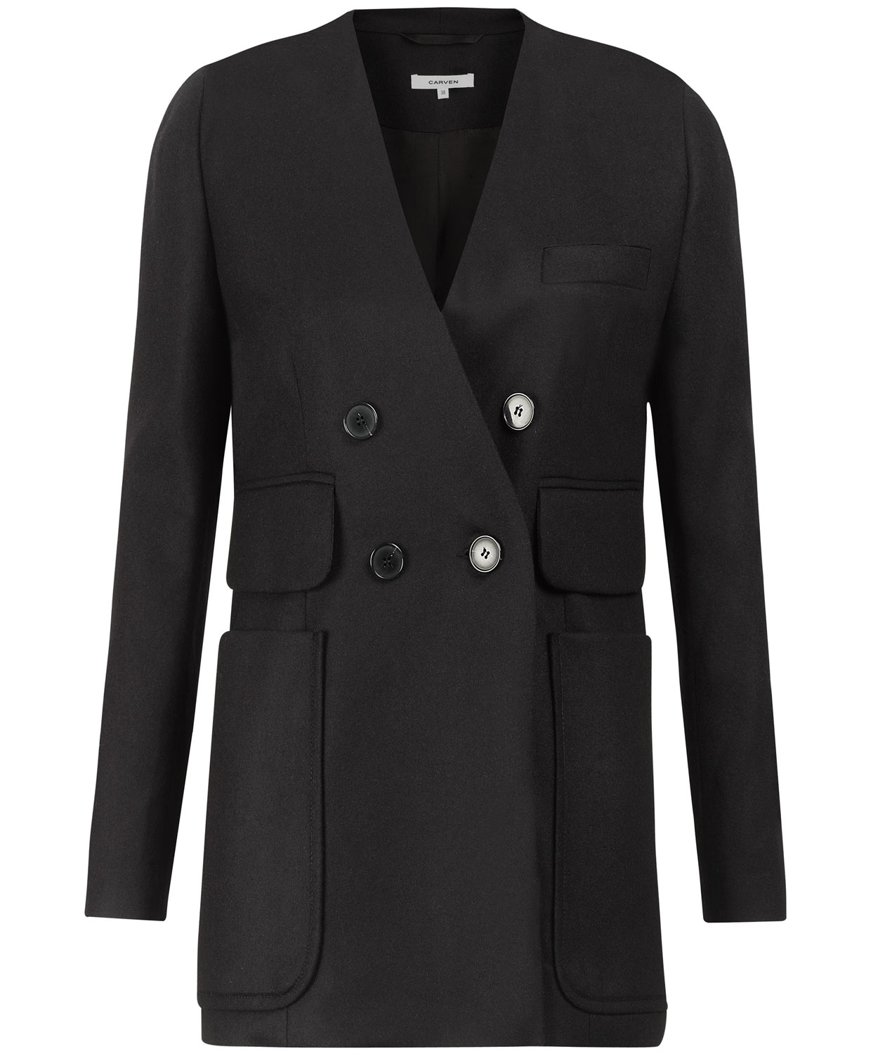 Carven Black Collarless Suit Jacket in Black | Lyst