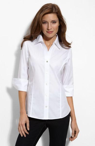 Foxcroft Fitted Three Quarter Sleeve Shirt in White | Lyst