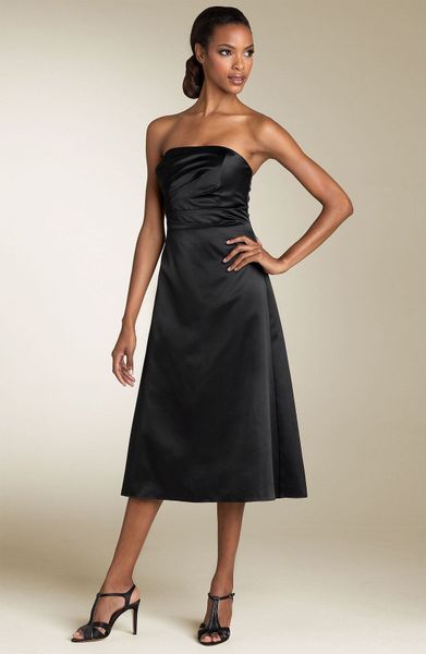 Js Boutique Strapless Ruched Satin Dress in Black | Lyst