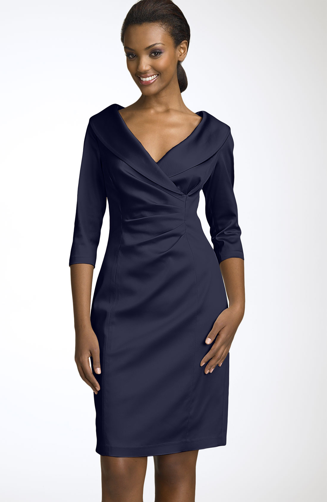 Kay Unger Stretch Satin Sheath Dress in Blue (end of color ...